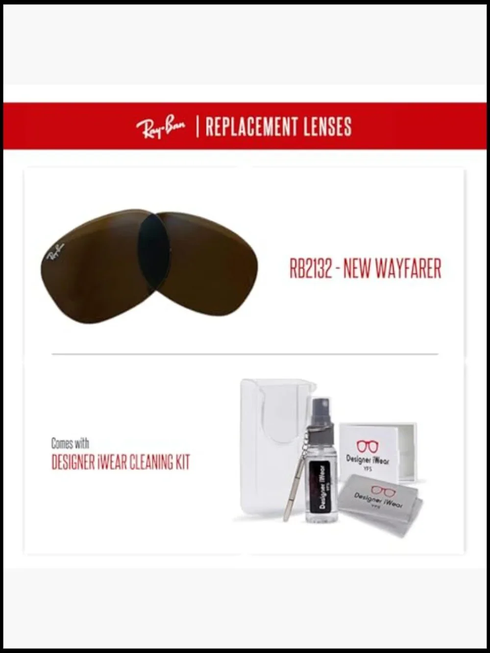 Genuine Ray-Ban Replacement Lenses RB2132 + Eyewear Care Kit